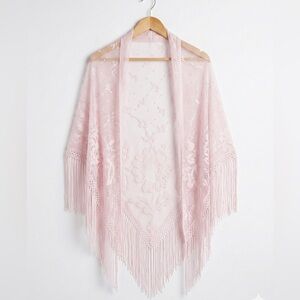Lace Fringe Shawl in Light Pink NWOT